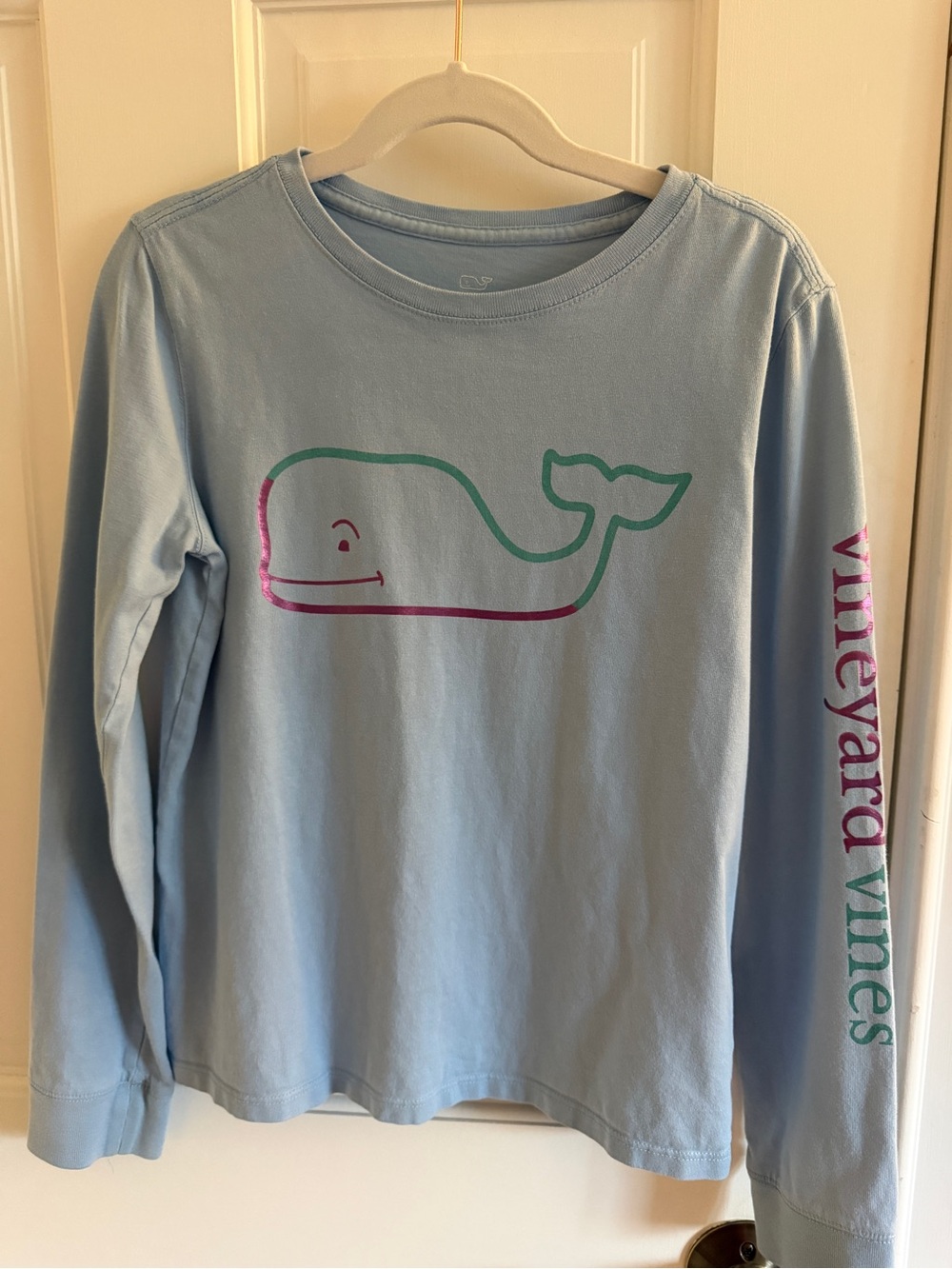 Vineyard Vines Girls S 7-8 Light Blue Whale Long Sleeve Graphic Tee
